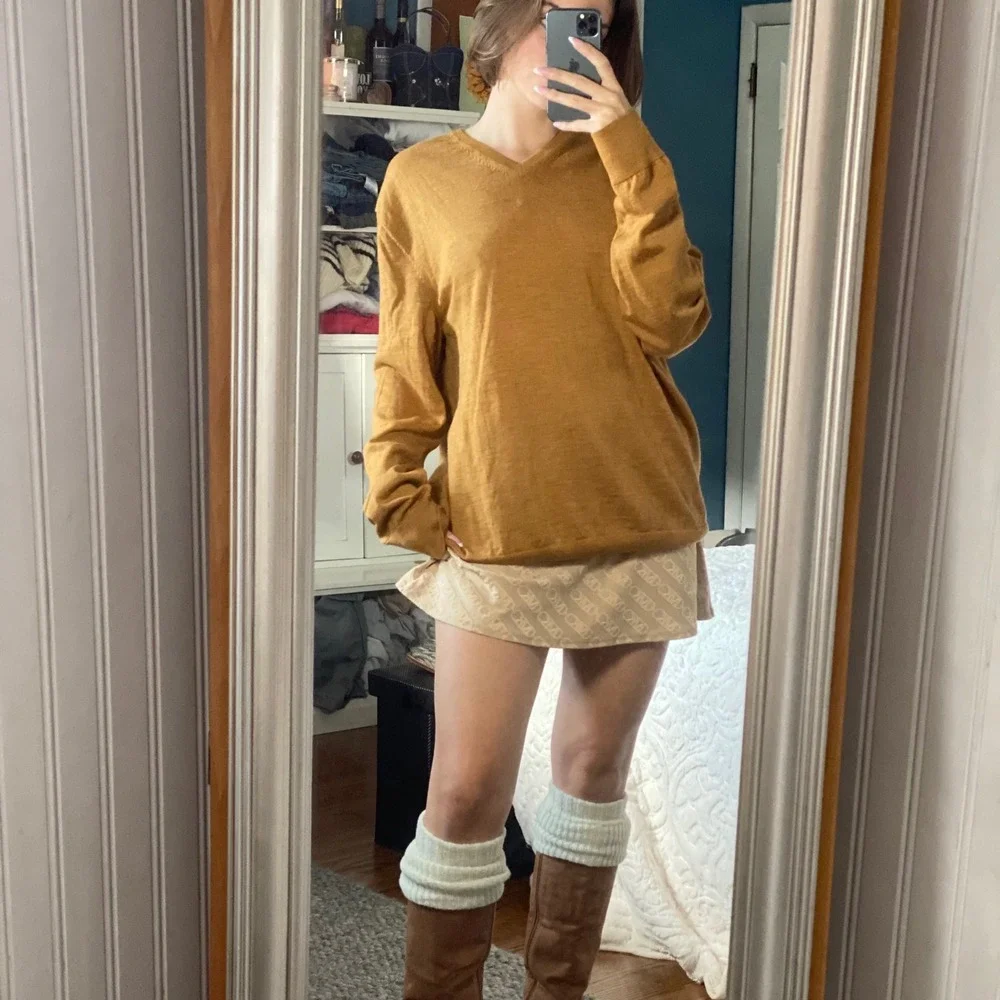 Calvin Klein 2XL Extra Fine Merino Wool Caramel Brown Preppy Minimalist Sweater